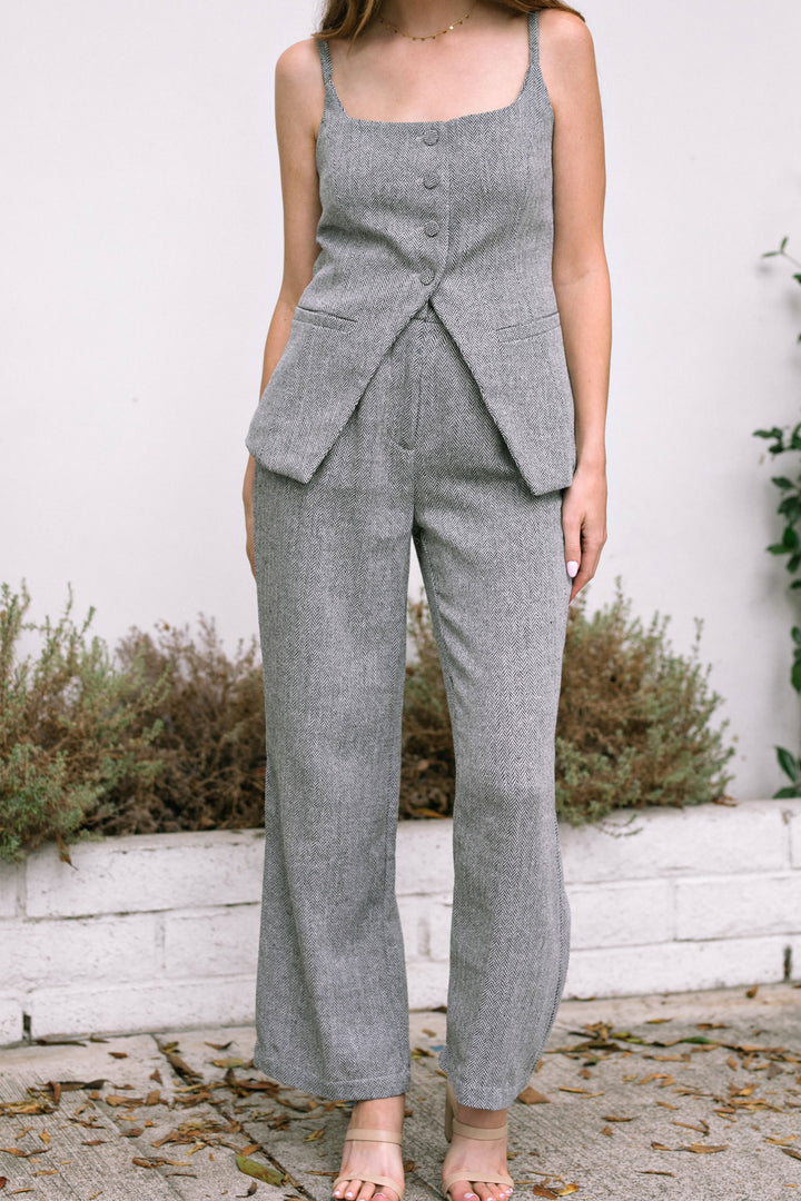 Abigail Herringbone Woven Trousers