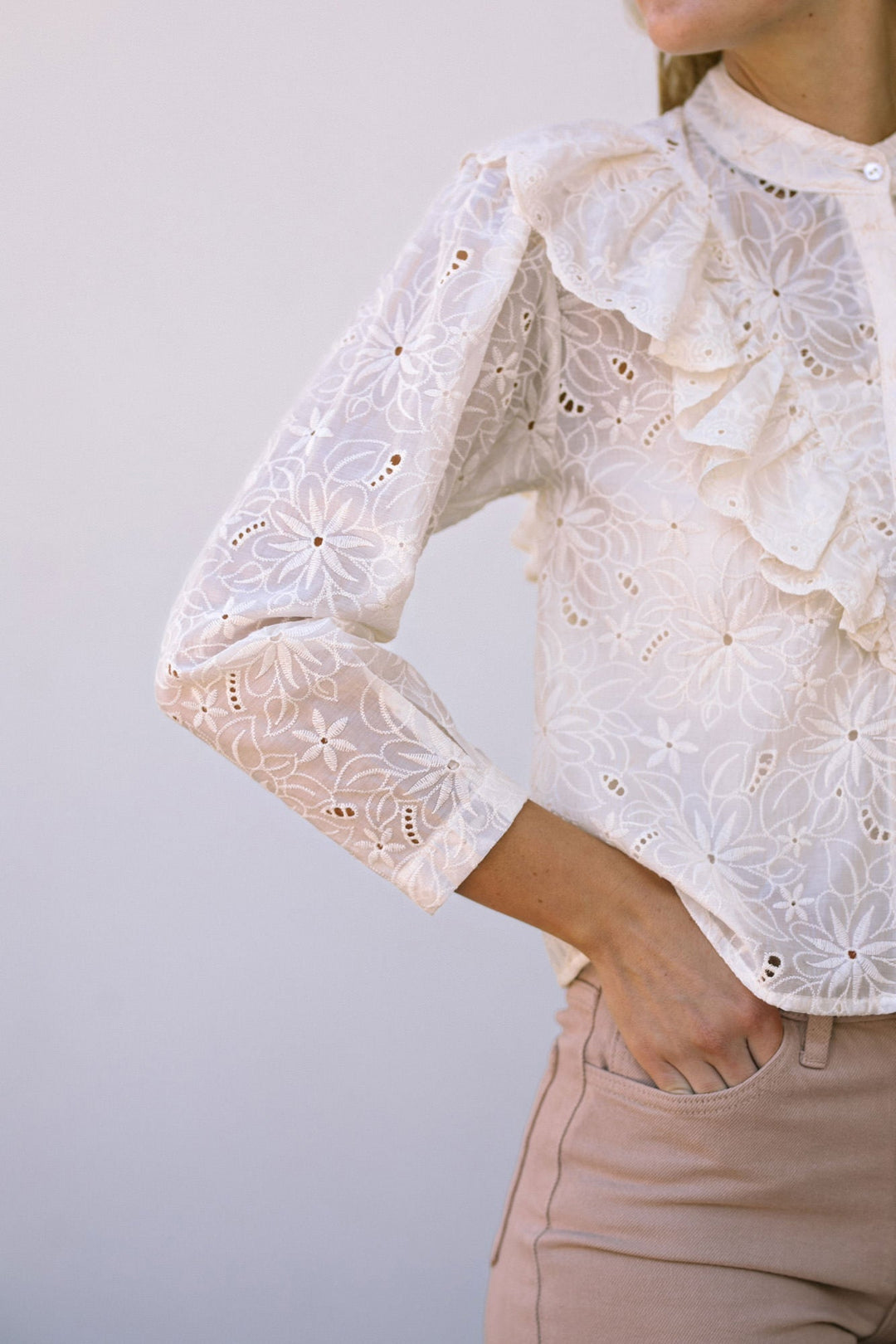 Mara Eyelet Ruffled Blouse