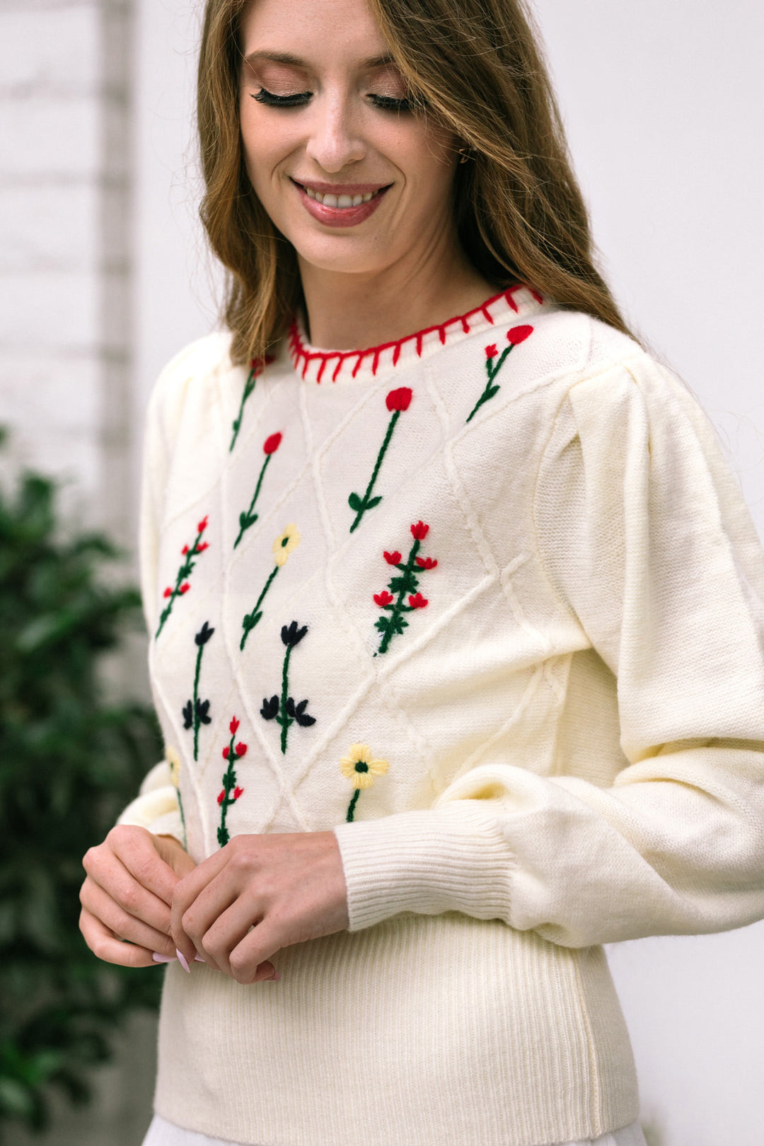 Magnolia Floral Embroidered Sweater