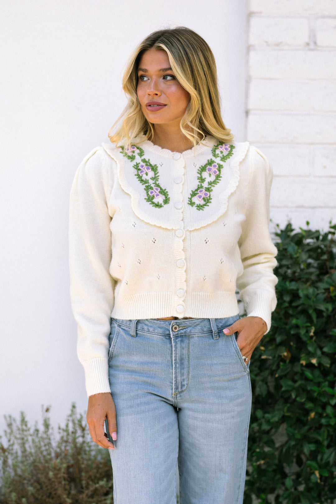 Nina Scalloped Floral Cardigan