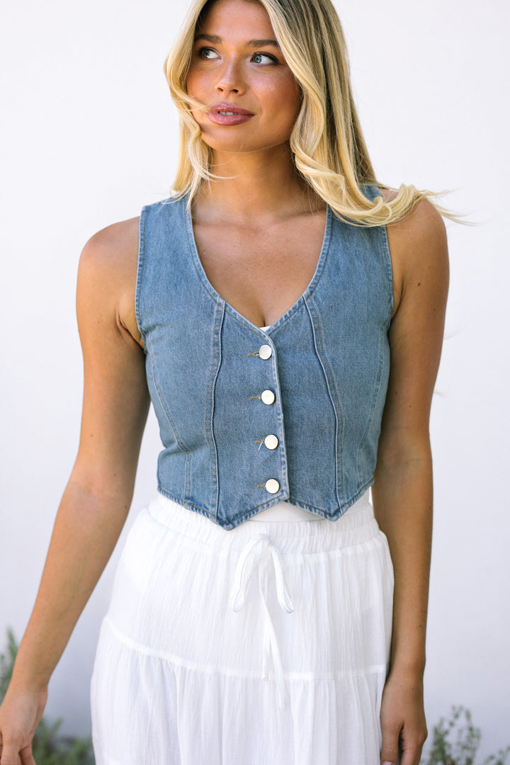 Pacey Buttoned Denim Vest