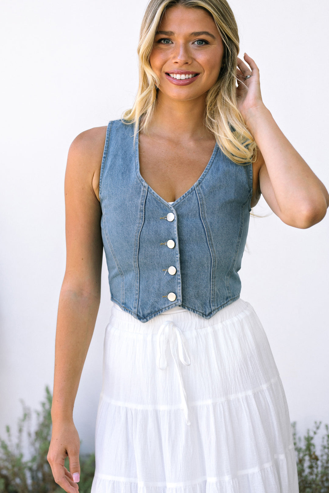 Pacey Buttoned Denim Vest