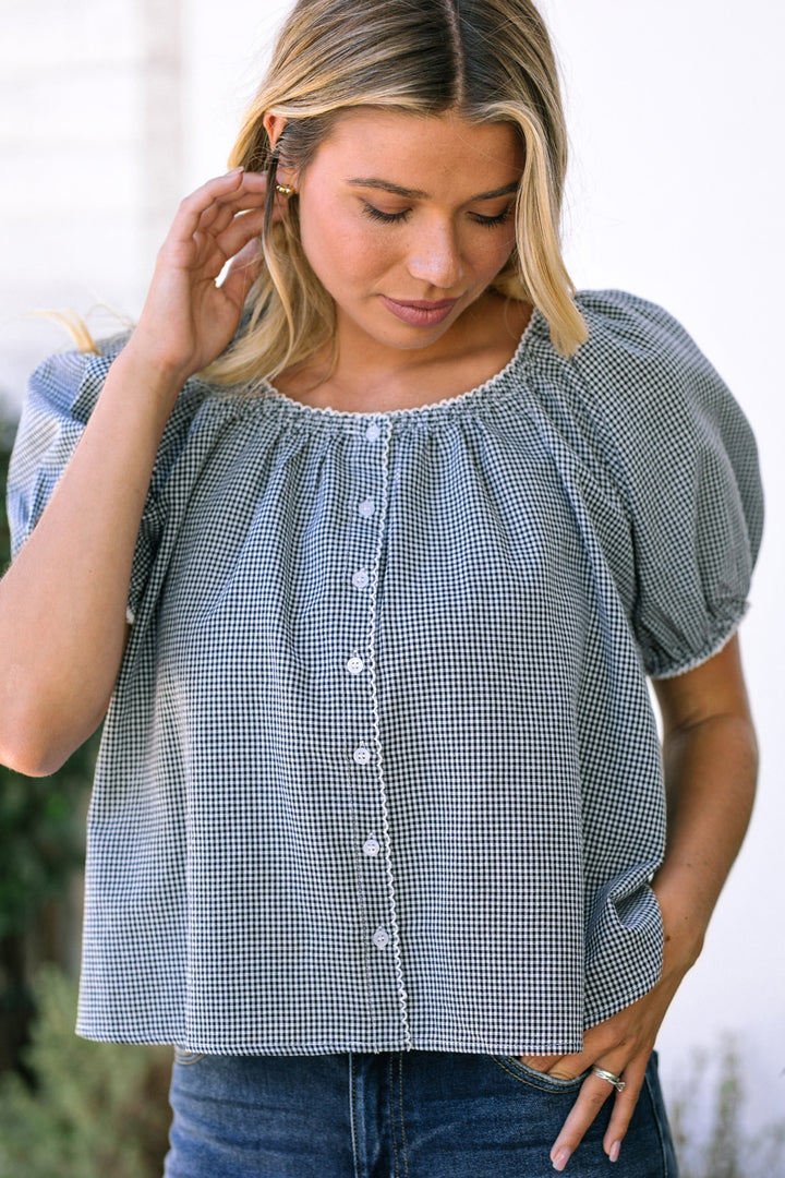 Salma Gingham Buttoned Top