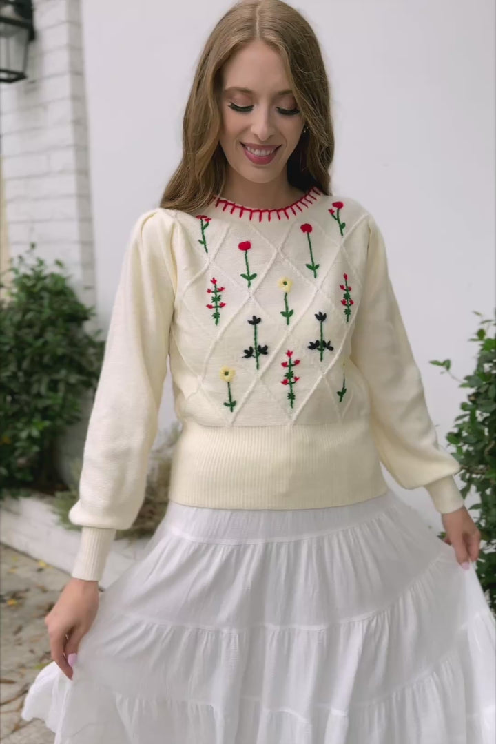 Magnolia Floral Embroidered Sweater